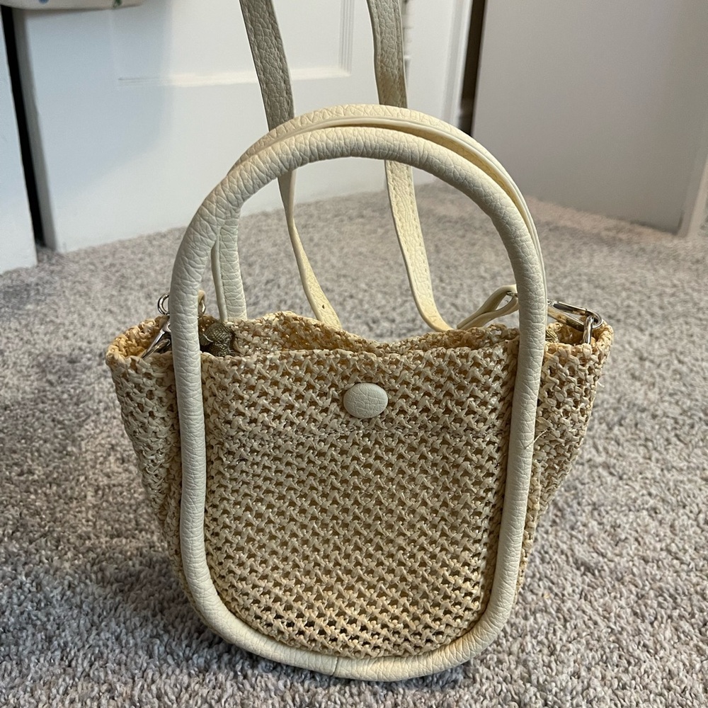 Iris and Rainbow Elegant Cream Woven Handbag